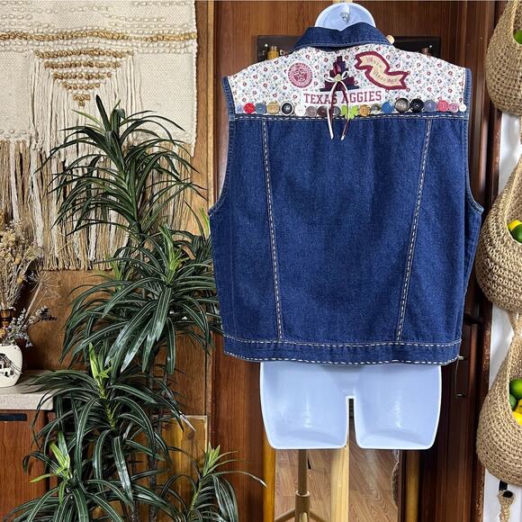Texas A&M Aggies Denim Vest L | Handmade One of a Kind Boho Western Collegewear - Picture 3 of 15